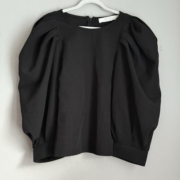ASTR The Label Puff Sleeve Crop Blouse Black Medium Peasant Cottage - Picture 2 of 8